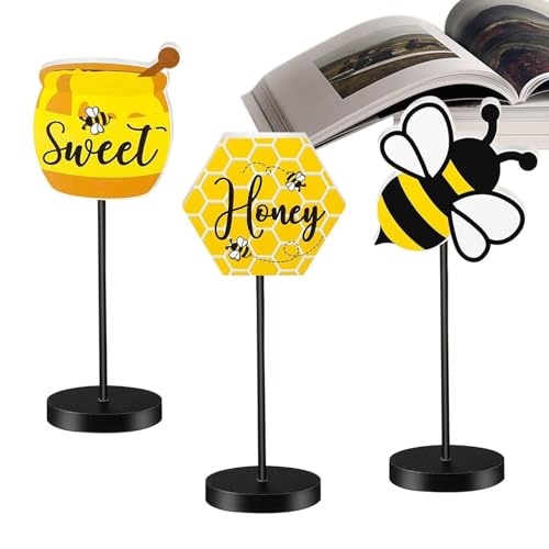 Bienen-Tischdekoration,Honigbienen-Tischdekoration | 3 Stück Holz-Honig-Tischaufsatz - Freistehender, rustikaler Bienen-Tischaufsatz, abgestuftes Sommer-Bienen-Tablett für eine Bienen-Mottoparty von Bvizyelck