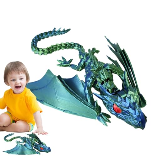 Bvizyelck 3D-Gedruckter geflügelter Drache,3D-Gedruckter Drache | Mystery Dragon Fidget Spielzeug,Beweglicher Kristalldrache, Regenbogen-Perlmuttfarben-Drache, mythische Teile, ineinandergreifende von Bvizyelck