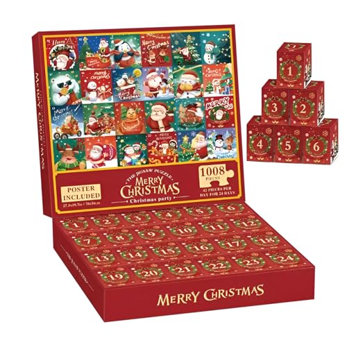 Bvizyelck Adventskalender 2024 Puzzle, Weihnachts-Countdown-Puzzle | 1008 Teile Weihnachts-Countdown-Kalender-Puzzle | Interaktives Puzzle-Spielzeug für Festliche Atmosphäre im Klassenzimmer, von Bvizyelck