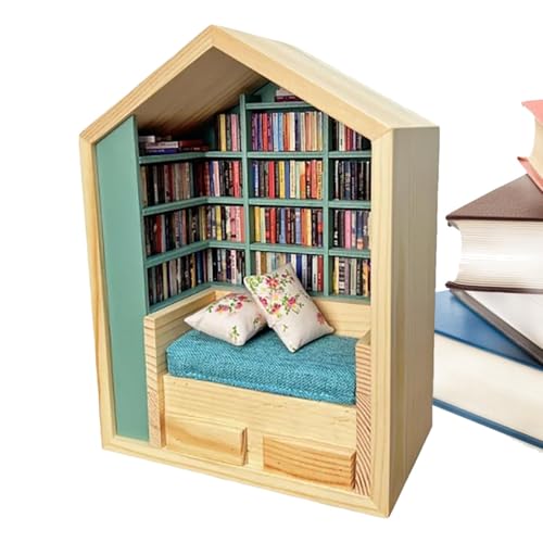 Bvizyelck Booknook-Kits,3D-Booknook | 3D-Bücherregal-Puzzle - Handgefertigte kleine Welt aus Holz, kreatives Handwerk, kleine Buchhandlung, 3D-Holzdekoration für Wohnzimmer und Schlafzimmer von Bvizyelck