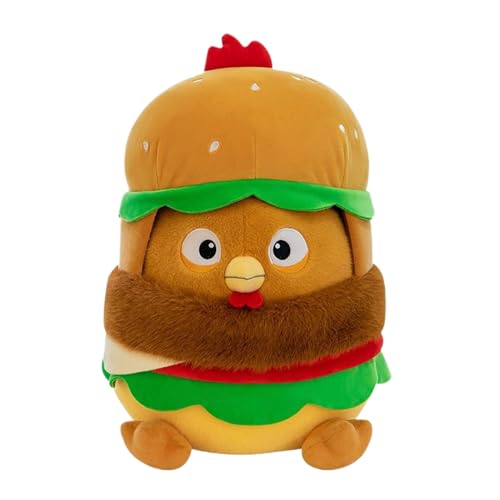 Bvizyelck Burger Chicken Plüschpuppe, Plüsch Hamburger Huhn,Plüsch Hamburger Huhn kuschelisch Wurfkissen | Mädchen Tierfigur Spielzeug weiche Kissen Huggable Ornament für Tochter, Freundin von Bvizyelck