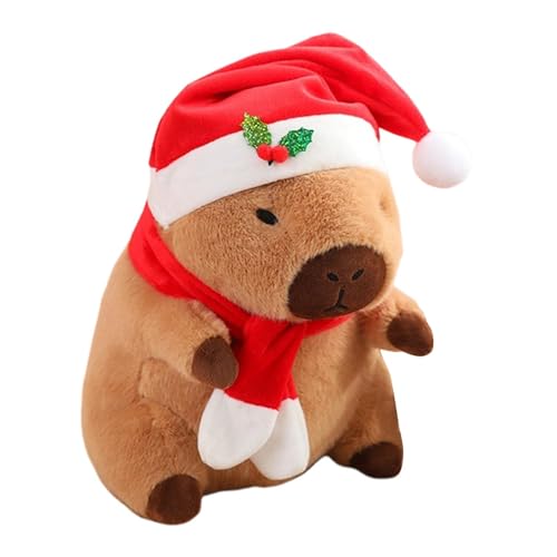 Bvizyelck Capybara-Plüsch,Plüsch-Capybara - Niedliches Weihnachtsmütze-Tier-Plüschkissen-Kissen - Weiches Stofftier-Plüschtier, weihnachtliches Plüschpuppenspielzeug, Heimdekoration für Zuhause, Sofa, von Bvizyelck