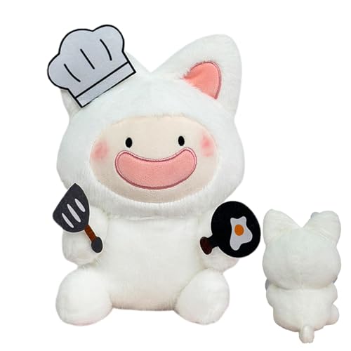 Bvizyelck Chef Stofftier,Chef Plüschtier,Cartoon White Fox Chef Plüschpuppe | 9,84 Zoll kuscheliges Stofftier, weiches Plüschtier, süßes Kissen für Couchbett von Bvizyelck