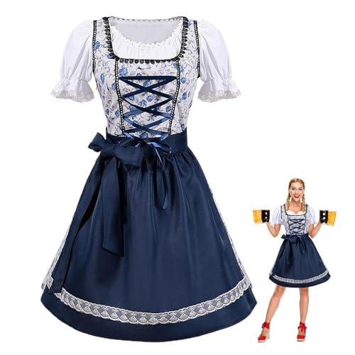 Bvizyelck Damen Oktoberfest Outfit - Bayerisches Oktoberfest Kostüm Bayerisches Dirndl Kleid, Damen Oktoberfest Biermädchen Bayerisches Faschingskostüm, Damen Dienstmädchen Plaid Fasching Outfit von Bvizyelck