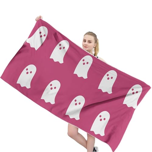 Bvizyelck Halloween-Geist-Badehandtücher,59x29 Zoll Doppelnaht-Halloween-Handtücher | Super saugfähiges süßes Strandtuch, Halloween-Badehandtücher, rosa Handtücher für Badezimmer von Bvizyelck