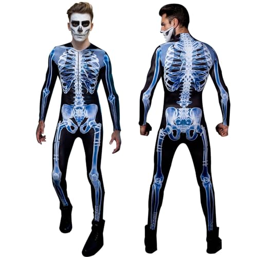 Bvizyelck Halloween Skelett Kostüm Für Erwachsene Unisex Halloween 3D Skelett Jumpsuit Halloween Cosplay Kostüm Nachtwäsche Herren Skelett Kostüm Nachtwäsche Rollenspiel Cosplay Halloween Dress Up von Bvizyelck