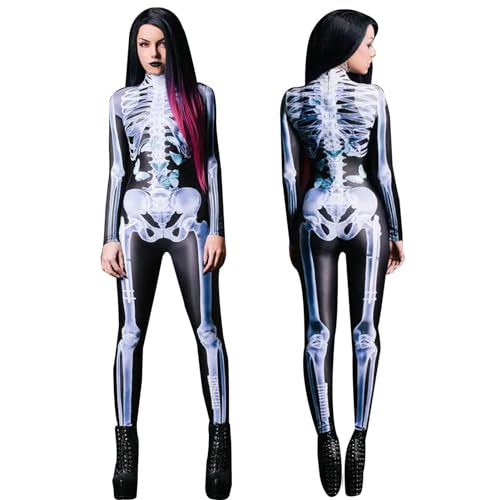 Bvizyelck Halloween Skelett Kostüm Für Erwachsene Unisex Halloween Skelett Jumpsuit Halloween Cosplay Kostüm Nachtwäsche Herren Skelett Kostüm Nachtwäsche Rollenspiel Cosplay Halloween Dress Up von Bvizyelck