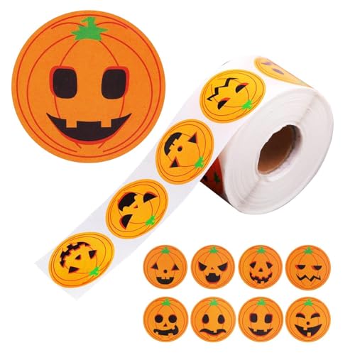 Bvizyelck Halloween kurbis Aufkleber 500 Stück Halloween Aufkleber Rolle Halloween Fensteraufkleber Halloween Geschenkanhänger Halloween kurbis Ausdruck Aufkleber Für Halloween Party Dekorationen von Bvizyelck