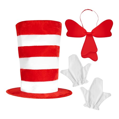 Bvizyelck Katzen-Hut Kostüm Erwachsene, Rot-Weiß Gestreifter Hut Fliege Handschuhe Cosplay, Cosplay Accessoires Rollenspiel Halloween Verkleidung für Kinder Mädchen Fest Welttag des Buches Karneval Bvizyelck Katzen-Hut Kostüm Erwachsene, Rot-Weiß Gestreifter Hut Fliege Handschuhe Cosplay, Cosplay Accessoires Rollenspiel Halloween Verkleidung für Kinder Mädchen Fest Welttag des Buches Karneval von Bvizyelck