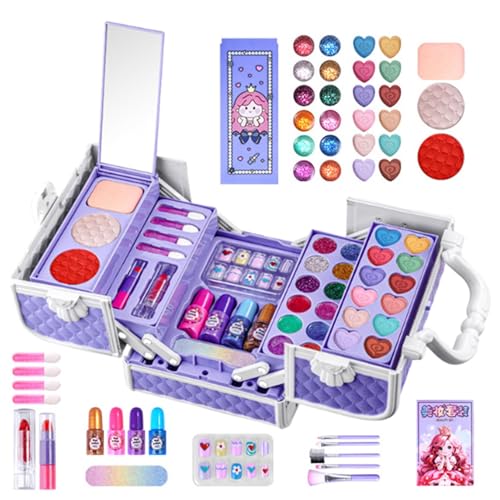 Bvizyelck Kinder-Make-up-Set, waschbares Make-up-Spielzeug | 43 Stück Mädchen Prinzessin Make-up Spielzeug waschbar | Mädchen Prinzessin Make-up Spielzeug mit Griff lila für Geburtstag Weihnachten von Bvizyelck