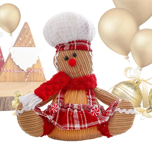 Bvizyelck Lebkuchenmann-Lampe, Lebkuchen-Nachtlicht - Lebkuchenmann Weihnachtsplüschtier mit Kochmütze - 26 cm/10 Zoll Lebkuchen-Stoffspielzeug, Festliche weiche Plüschfiguren, Plätzchen-Plüschpuppe von Bvizyelck