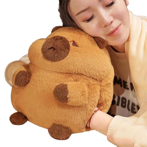 Bvizyelck Niedliches Capybara-Plüsch, Capybara-Plüschkissen, Capybara mit orangefarbenem, weiche Kuscheltiere, Entzückendes Capybara-Plüschpuppenkissen mit Handtaschen für Kinder- und von Bvizyelck