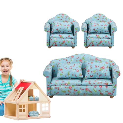 Bvizyelck Puppencouch, Miniaturcouch,Kleines Sofa | Moderne Puppenhausmöbel-Couch im Maßstab 1:12, Miniatursofa mit Kissen für das Wohnzimmer von Bvizyelck