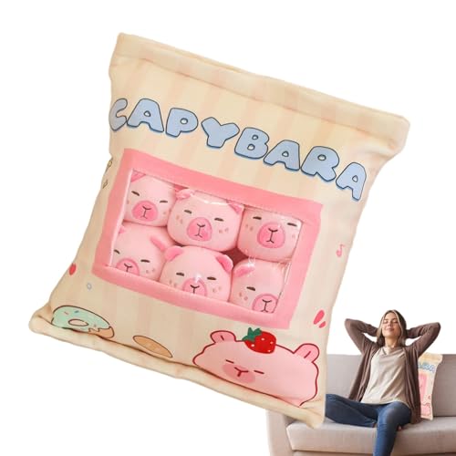 Bvizyelck Snackkissen Plüsch,Tier-Snackkissen, Capybara Kuscheltierkissen, Niedliches Tierplüschpuppenkissen, abnehmbares Cartoon-Plüschtierkissen mit 6 Wasserschweinen für Kinder von Bvizyelck