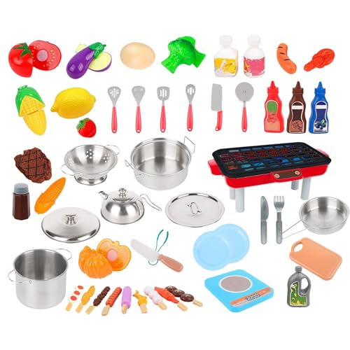 Bvizyelck Spielen Sie Food Set für Kinder, tun Sie Sich Küchenspielzeug - Küchenzubehör Spielzeugset - BBQ Pots Pans Cookware Game für kleine Mädchen von Bvizyelck