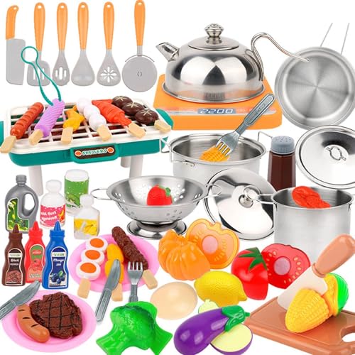 Bvizyelck Spielen Sie Food Toys für Kinder, Spielen Sie Food Set für Kinder - Küchenzubehör Spielzeugset - BBQ Pots Pans Cookware Game für kleine Mädchen von Bvizyelck