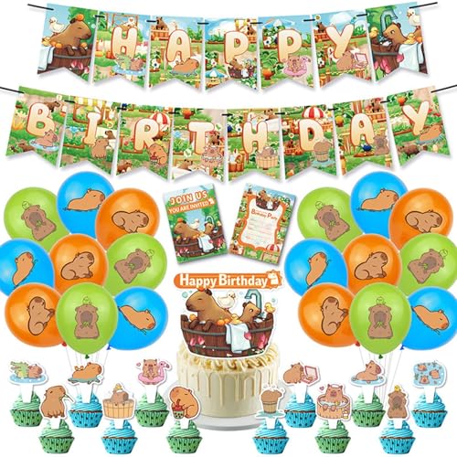 Capybara Geburtstag Dekoration Capybara Geburtstag Party Zubehör Mit Umfasst Banner Geburtstag Luftballons Capybara Kuchendeko Cupcake Topper Baby Dusche Dekorationen Capybara Party Dekorationen von Bvizyelck