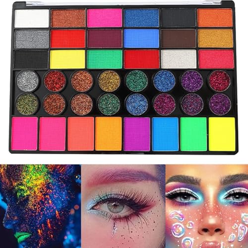 Kinderschminke Set 42 Farben Gesichtsfarbe Kinderschminken Set Waschbar Schminkfarben Glitzer Make-Up Gesichtsfarbe Auf Wasserbasis Schminkpalette Körperbemalung Für Cosplay Weihnachten Karneval von Bvizyelck