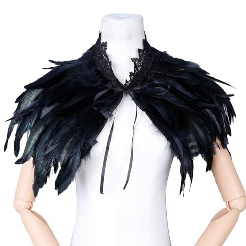 Feder Schal Naturfeder Cape Schwarz Feder Achselzucken für Hexen Cosplay, Karneval, Halloween von Bvxchg