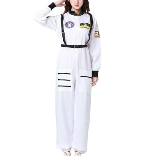 Bxjinkele Space Kostüm Weltall Kostüm, Astronaut Kostüm Damen Herren, Astronauten Kostüm Damen Herren, Weltraum Kostüm Karneval Kostüm, Overall Outfit Faschingskostüme, Raumfahrer Kostüm (Weiß, L) von Bxjinkele