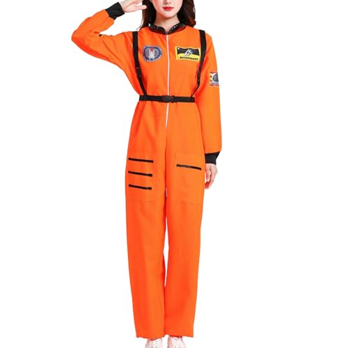 Bxjinkele Space Kostüm Weltall Kostüm, Astronaut Kostüm Damen Herren, Astronauten Kostüm Damen Herren, Weltraum Kostüm Karneval Kostüm, Overall Outfit Faschingskostüme, Raumfahrer Kostüm (Orange, L) von Bxjinkele