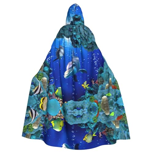 Bxzpzplj 3D-Unterwasserwelt, Fisch-Delphi, voller Länge, Karnevals-Umhang mit Kapuze, Unisex, Cosplay-Kostüm, Umhang für Erwachsene, 185 cm von Bxzpzplj