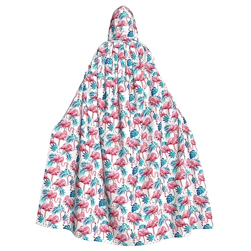 Bxzpzplj Flamingo-Umhang mit Vogel und grünen Blättern, Karnevals-Umhang mit Kapuze, Unisex, Cosplay-Kostüme, Umhang für Erwachsene, 185 cm von Bxzpzplj