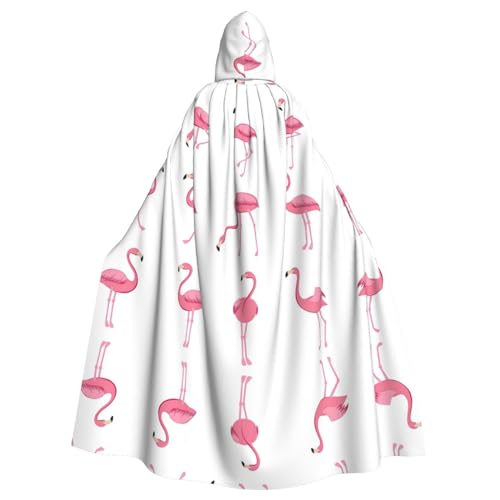 Bxzpzplj Flamingos auf weißem Karnevals-Umhang mit Kapuze, Unisex, Cosplay-Kostüme, Umhang für Erwachsene, 185 cm von Bxzpzplj