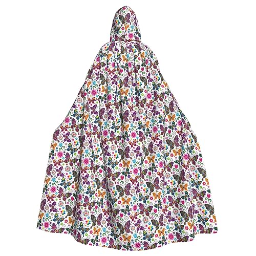 Bxzpzplj Frühling Blumen Schmetterling Kapuzenumhang für Damen und Herren Karneval Zauberer Kostüm Perfekt für Cosplay 185cm von Bxzpzplj