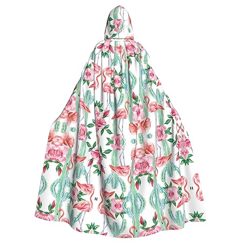 Bxzpzplj Kaktus Flamingo Rose Blumen volle Länge Karneval Umhang mit Kapuze, Unisex Cosplay Kostüme, Umhang für Erwachsene, 185 cm von Bxzpzplj