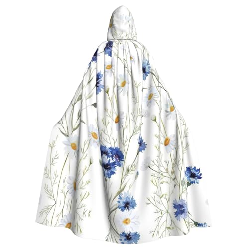 Bxzpzplj Kapuzenumhang mit Wildblumen und Kornblumen, Gänseblümchen, für Erwachsene, Karneval, Hexe, Cosplay, Kostüm, Karneval, Partyzubehör, 185 cm von Bxzpzplj