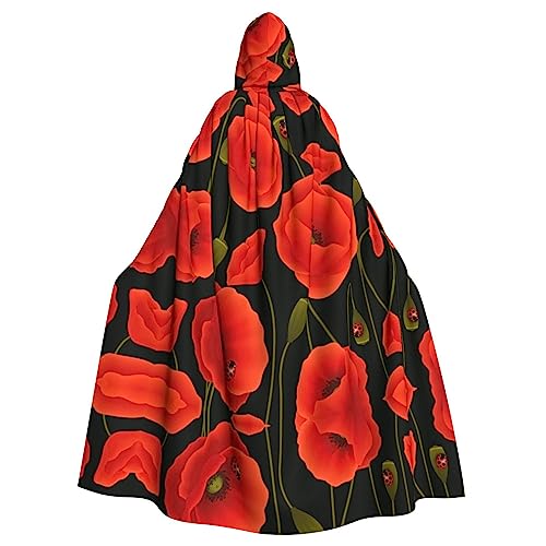 Bxzpzplj Karnevals-Umhang mit Mohnblumen, voller Länge, mit Kapuze, Unisex, Cosplay-Kostüme, Umhang für Erwachsene, 185 cm von Bxzpzplj