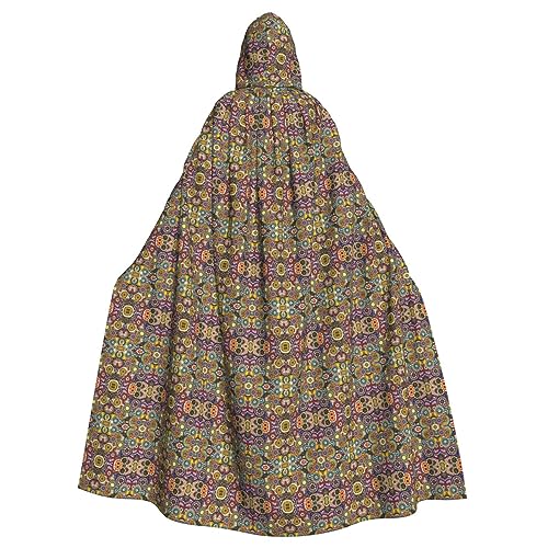 Bxzpzplj Karnevals-Umhang mit ethnischen Kreisen, Blumenmuster, volle Länge, mit Kapuze, Unisex, Cosplay, Kostüme, Umhang für Erwachsene, 185 cm von Bxzpzplj