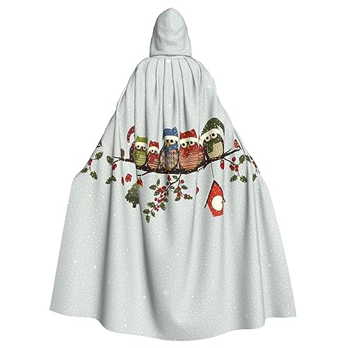 Bxzpzplj Niedliche Weihnachts-Eulen auf Ast, volle Länge, Karnevals-Umhang mit Kapuze, Unisex, Cosplay-Kostüme, Umhang für Erwachsene, 185 cm von Bxzpzplj