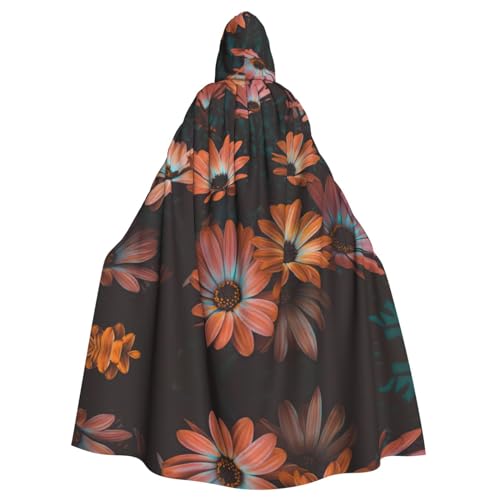 Bxzpzplj Oranger Chrysanthemen-Umhang mit Kapuze für Damen und Herren, Halloween-Kostüm, 185 cm von Bxzpzplj