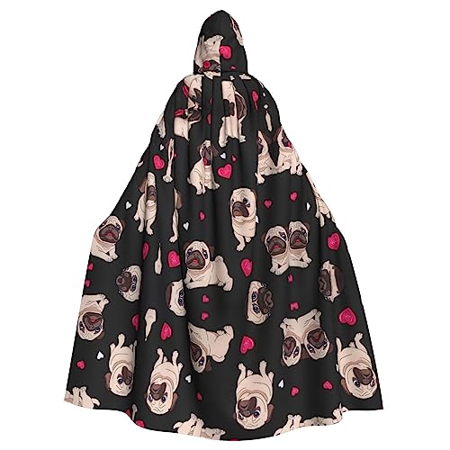 Bxzpzplj Süßer Mops, voller Länge, Karnevals-Umhang mit Kapuze, Unisex, Cosplay-Kostüme, Umhang für Erwachsene, 185 cm von Bxzpzplj