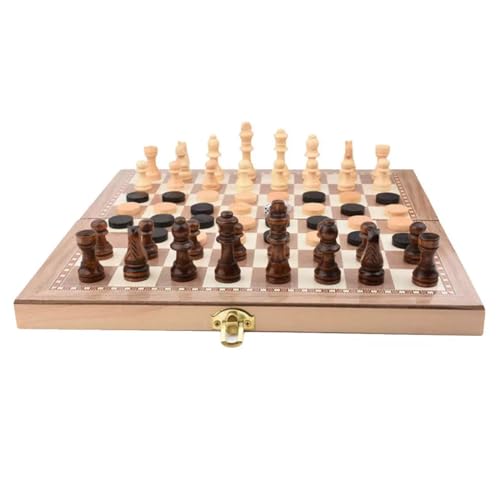 Schachfiguren 3-in-1-Schachspiel, zusammenklappbares Holzschachbrett und klassisches Familienbrettspiel for Erwachsene, Kinder, Geschenk während des Reisewettbewerbs Backgammon(M) von BybAgs