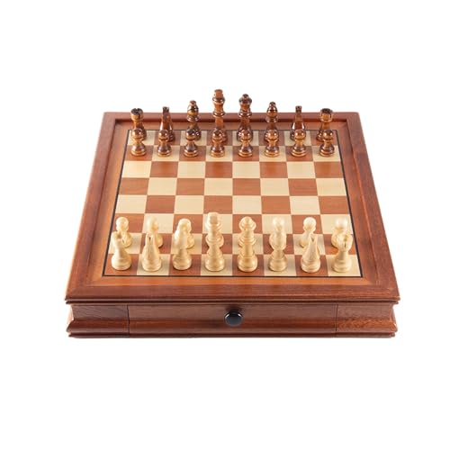 Schachfiguren Internationales Schachbrett, magnetisches Schachspiel aus Holz mit Schublade, tragbare Brettspiele for Erwachsene und Kinder während der Reise, Geschenk Backgammon(M) von BybAgs