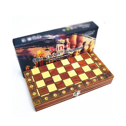 Schachfiguren Klassisches 3-in-1-Spielset, klappbares Holzschachbrett und tragbares Schachbrettspiel, perfekt for Kinder, Anfänger und Erwachsene Backgammon(L) von BybAgs
