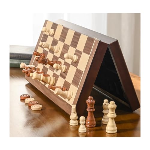 Schachfiguren Langlebiges, handgefertigtes Schachspiel aus Holz, tragbares Reiseschachspiel, Turnierschachbrett for Erwachsene, Kinder, Anfänger, Dekor Backgammon(A) von BybAgs