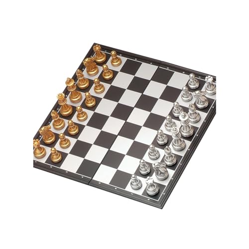 Schachfiguren Reise-Turnier-Schachspiel, tragbares internationales Schachbrett und langlebiges Kunststoff-Schachbrettspiel als Geschenk, Schuldekoration Backgammon(Gold,M) von BybAgs