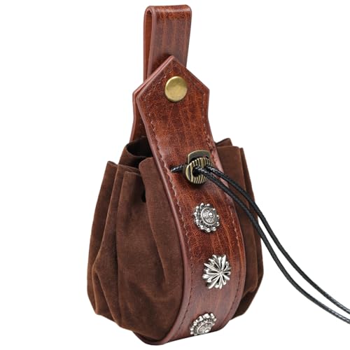 Bydezcon Mittelalterliche Gürteltaschen PU Vintage Gürteltasche Tragbare Tasche Kordelzug Münzgeldbörse Cosplay Halloween Party Zubehör von Bydezcon