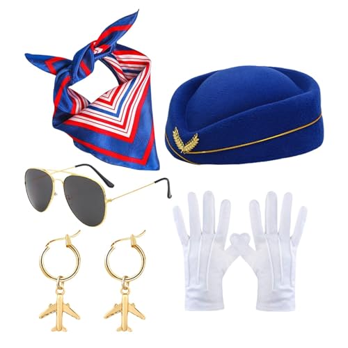 Byeaon Airline Stewardess Kostüm Zubehör Attendant Verkleidung Damen Fluggesellschaft Uniform Kostüm Damen Crew Uniform Air Hostess Kostüm Tragbar und Ideal für Erwachsene Mädchen Cosplay von Byeaon