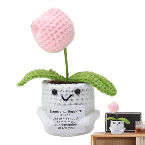 Byeaon Emotionale Unterstützungspflanze, gestrickte Blumenpuppe, positive Energie, Plüsch, handgefertigtes Häkeldesign, leichter und tragbarer Begleiter, 13 cm, für Männer und Frauen von Byeaon