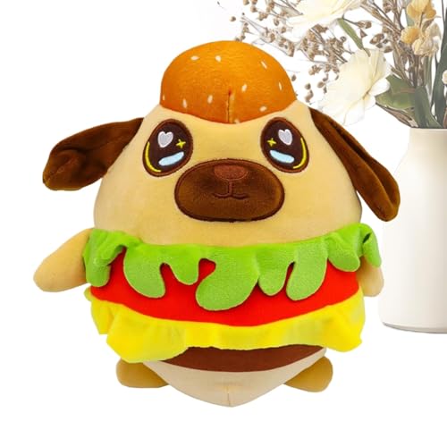 Byeaon Hamburger-Hundeplüschtier, Plüschwelpe, Süßes Stofftier, Weiches Und Kuscheliges Material, Aus Weichem Plüschmaterial, 20 cm, Zum Kuscheln Und Verschenken Für Kinder Und Erwachsene von Byeaon