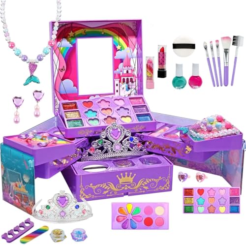 Byeaon Make-up für Kinder, Spiel-Make-up-Set - Make-up-Spielzeug für Kinder,Princess Cosmetic Kits Make-up-Spiel, -Rollenspielspielzeug mit großer Aufbewahrungsbox für Freunde und Familie von Byeaon