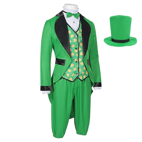 Byeaon St. Patricks Day Kostüm für Herren, irisches grünes Kobold-Kostüm für Erwachsene, Polyester-Mischgewebe, Cosplay, Verkleiden für Bühnenshows, Rollenspiele, Kostümpartys, Geburtstagsfeiern von Byeaon