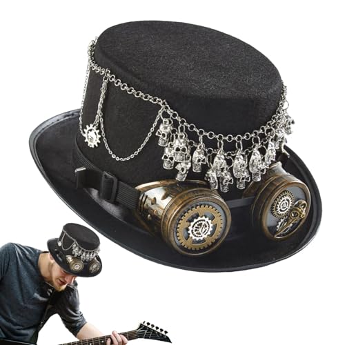 Byeaon Steampunk Zylinder Antik Stil Steampunk Hut Retro Steampunk Hut Klassischer Steampunk Hut Steampunk Zylinder mit Abnehmbarer Brille Halloween Vintage Hut für Cosplay Party von Byeaon