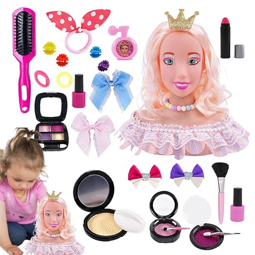 Byeaon Stylingkopf-Puppe für Mädchen, Puppenkopf für Haarstyling, Haare flechten Schaufensterpuppe Friseurkopf, Kinder-Rollenspiel-Set zum Schminken, Frisieren, Flechten und Locken von Byeaon