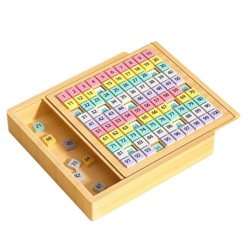 Byeaon Hölzerne Hundertplatte, Holznummer-Puzzle-Board, 1-100 Zahlenlernspielzeug, fördert frühe mathematische Fähigkeiten, langlebiger Gebrauch, 22,5 x 22,5 x 3 cm, für Kinder 3+ Jahre alt von Byeaon